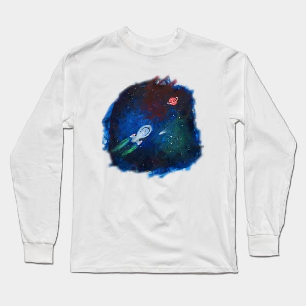 USS Voyager space painting Long Sleeve T-Shirt by FictionalRed